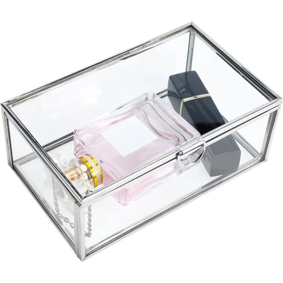 Vintage Glass Box with Lid - Clear Jewelry Glass Display Box Keepsake - Picture 7 of 8